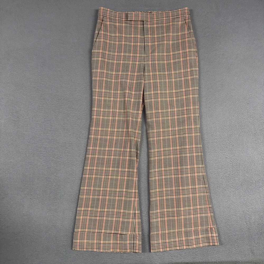 Lauren Ralph Lauren Pants Womens 12 Brown Plaid Wide Leg Cuffed Glen Check Dress